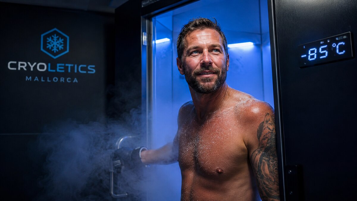 Cryoletics Mallorca Founding Member während Ganzkörper-Kryotherapie Session bei -85°C in Son Xigala